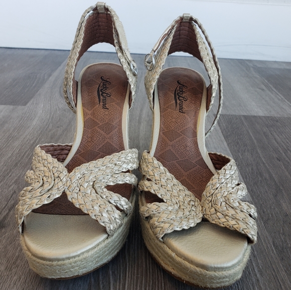 Lucky Brand Lainey Espadrille Wedge Gold Sandal Sz 6.5M - Picture 3 of 11